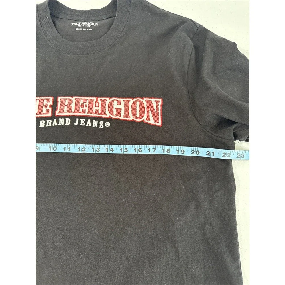 True Religion Jeans‎ T shirt Mens M Black Embroidered Logo Preppy